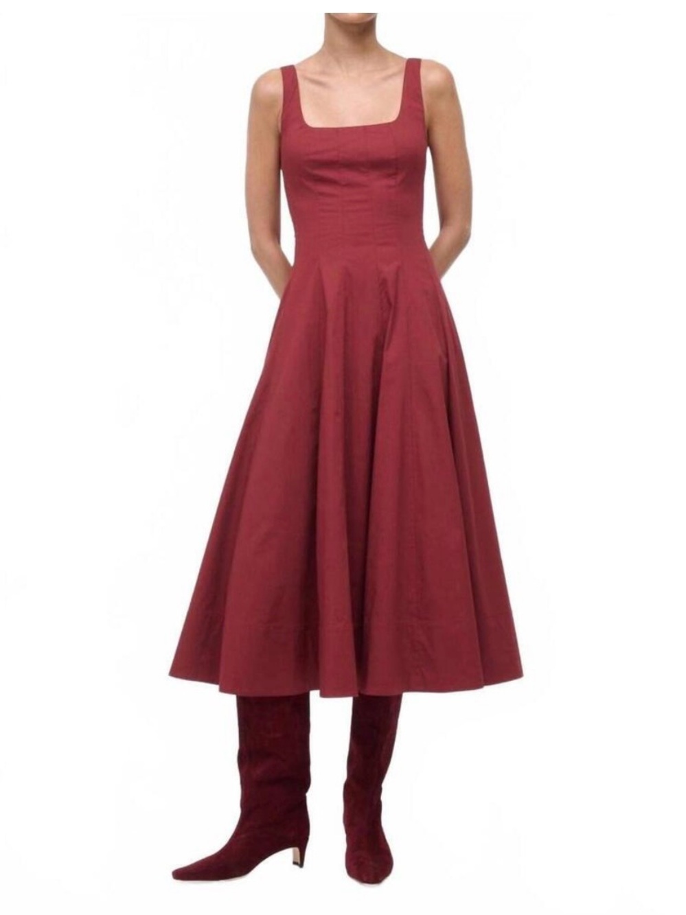 STAUD Wells Midi Dress in Sangria, Size 10, NWT